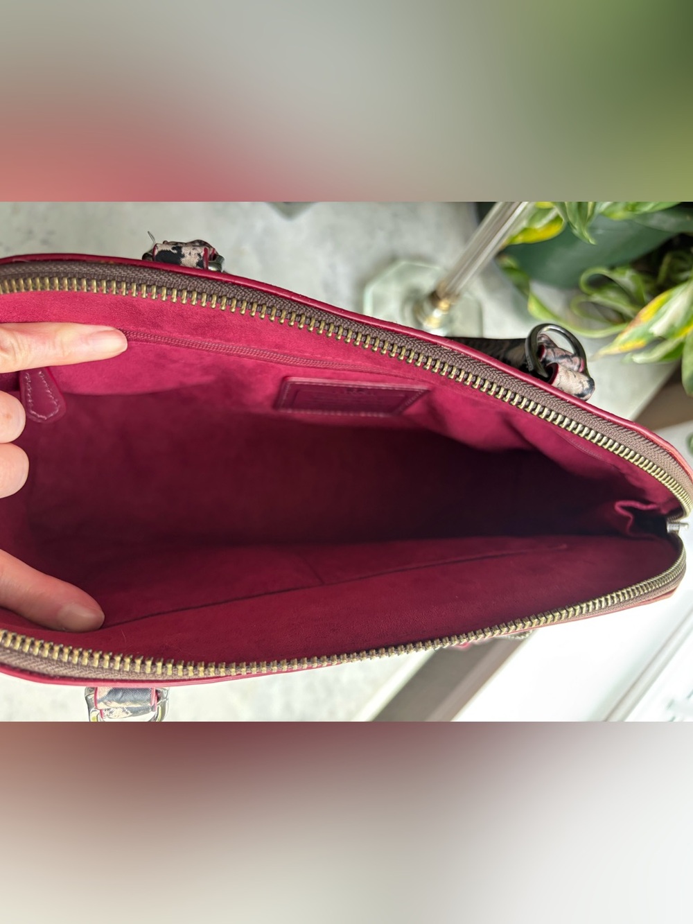NWT Coach Sierra Burgundy and Brown Signature Dome Satchel with Mixed ExoticTrim - Picture 7 of 16